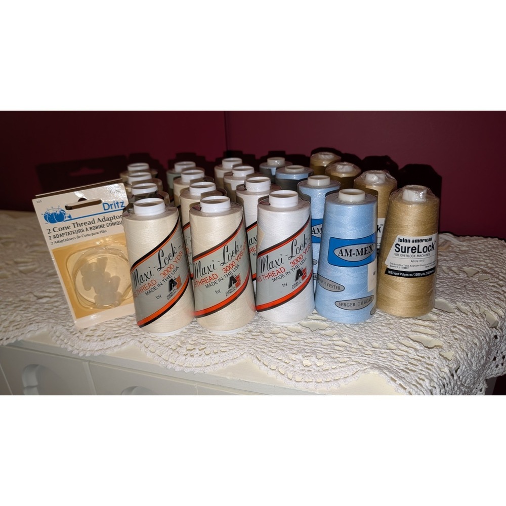 Vintage Serger Thread Lot 20 Spools 3000 yds Ea NEW Blue White‎ Gold Cream Maxi